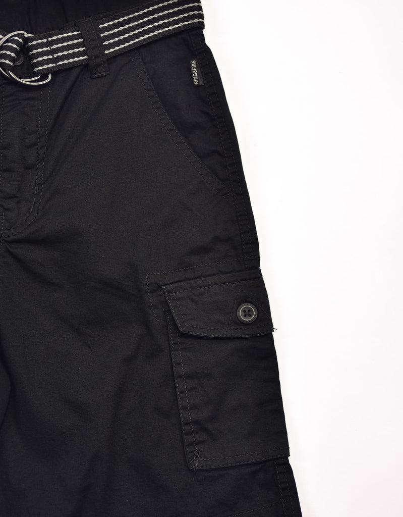 Boy's belted bobby shorts in black cargo side pocket