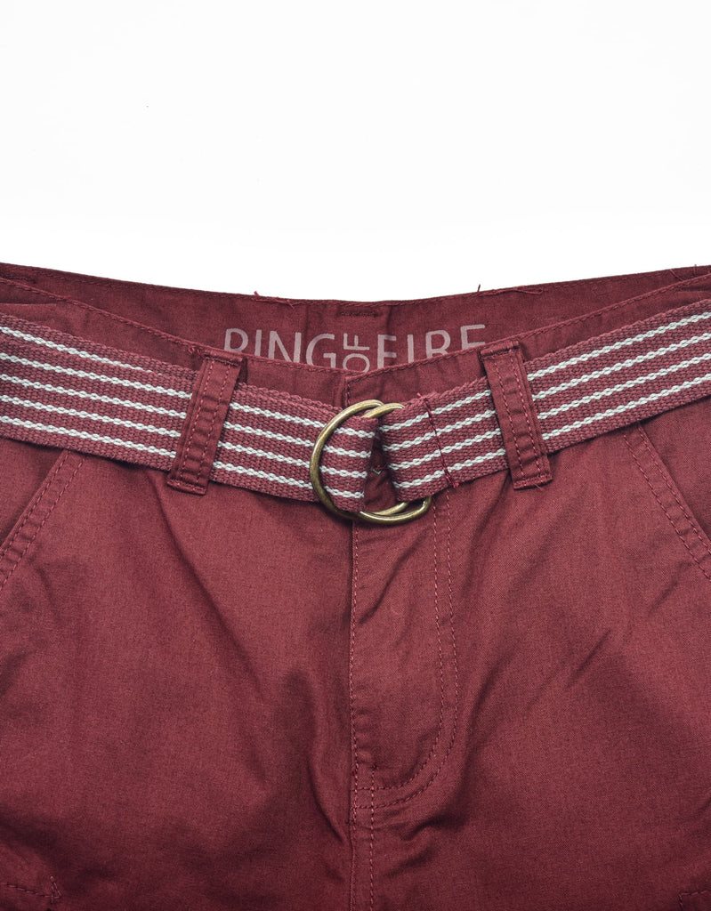 Boy's belted bobby shorts in Burgundy D-ring belt