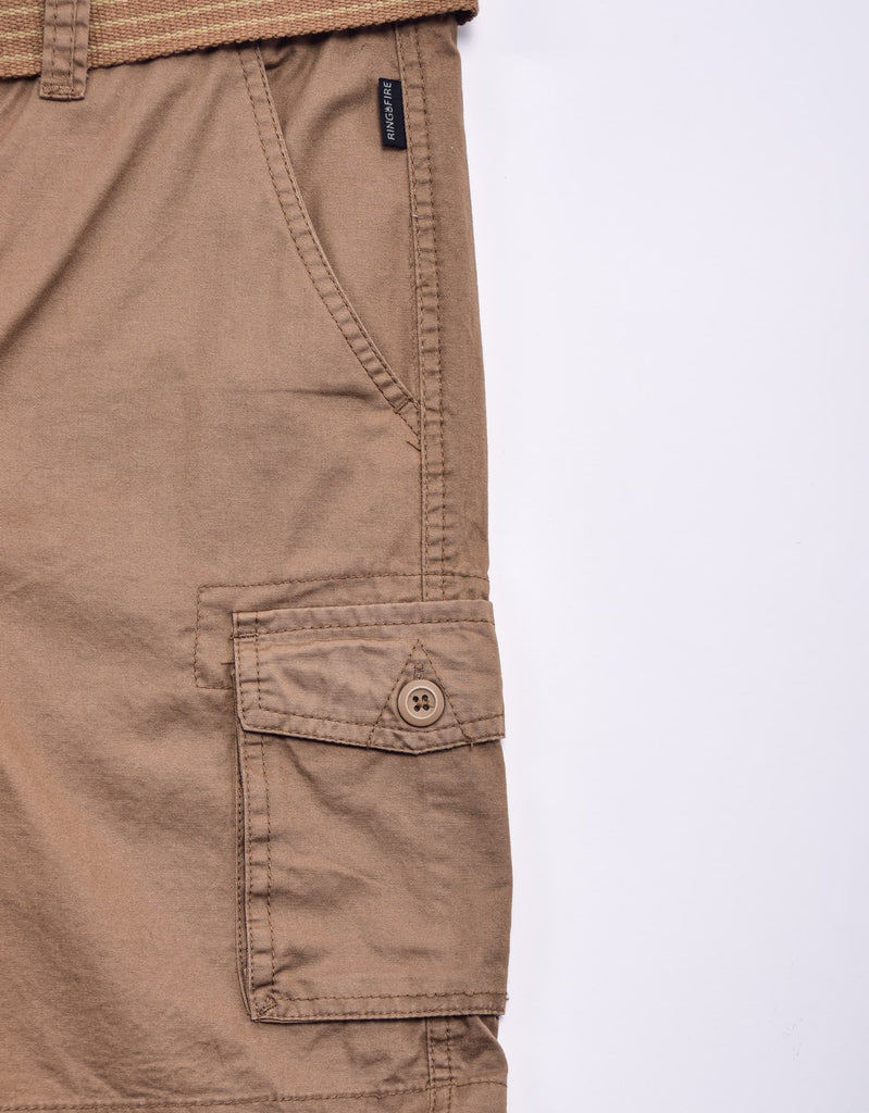Boy's belted bobby shorts in Dull Gold cargo side pocket