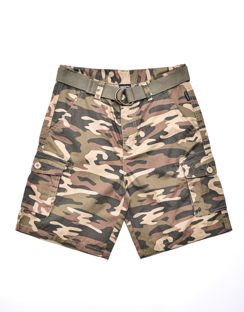 Boy's belted bobby shorts in Green Camo