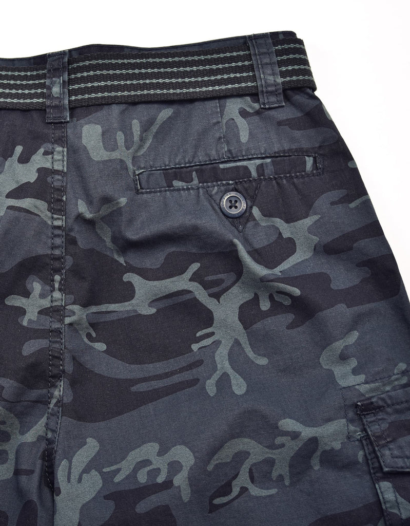 Boy's belted bobby shorts in Navy Camo back pocket