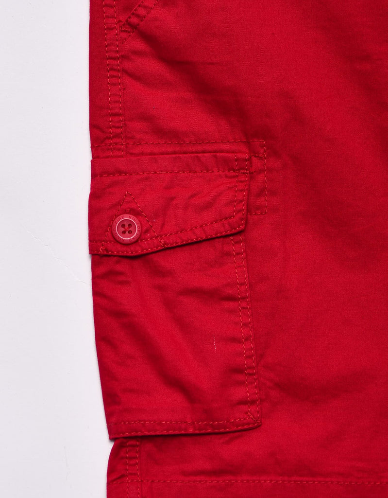 Boy's belted bobby shorts in Red cargo side pocket 