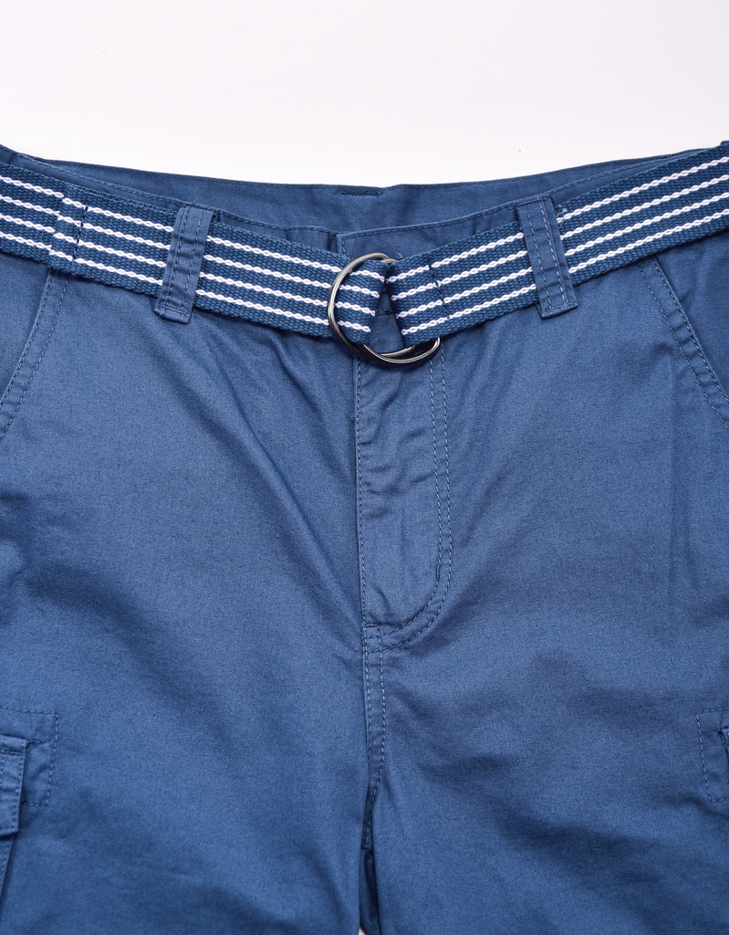 Boy's belted bobby shorts in Sea Blue D-ring belt 