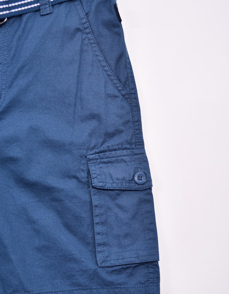 Boy's belted bobby shorts in Sea Blue cargo side pocket 