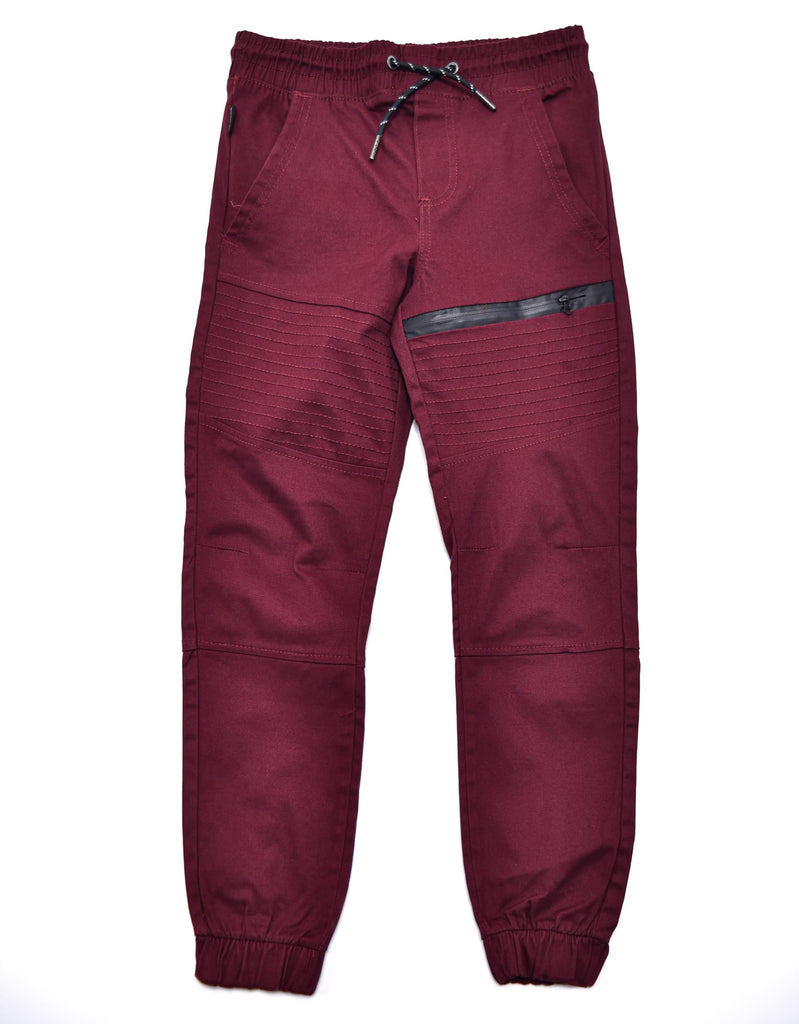 Boy's moto heat seal jogger in Burgundy