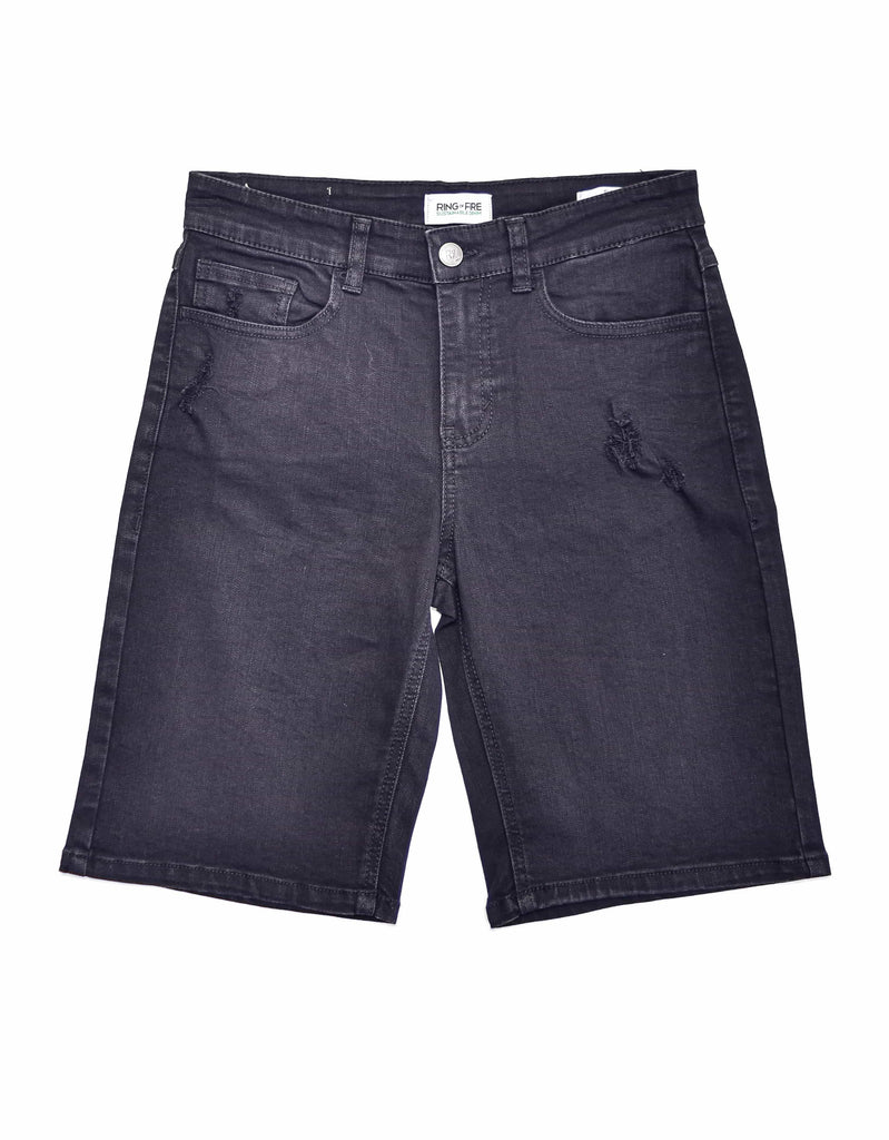 Boy's recycled fabric slim denim shorts in Black Paradise