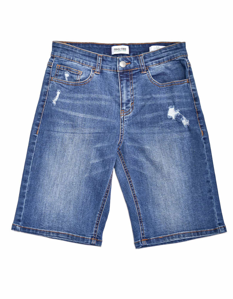 Boy's recycled fabric slim denim shorts in Crumble