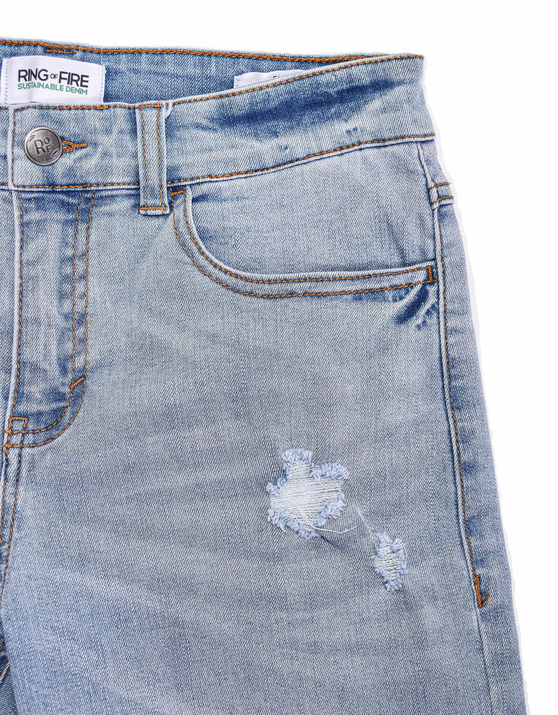 Boy's recycled fabric slim denim shorts in Mineral distressed detail 