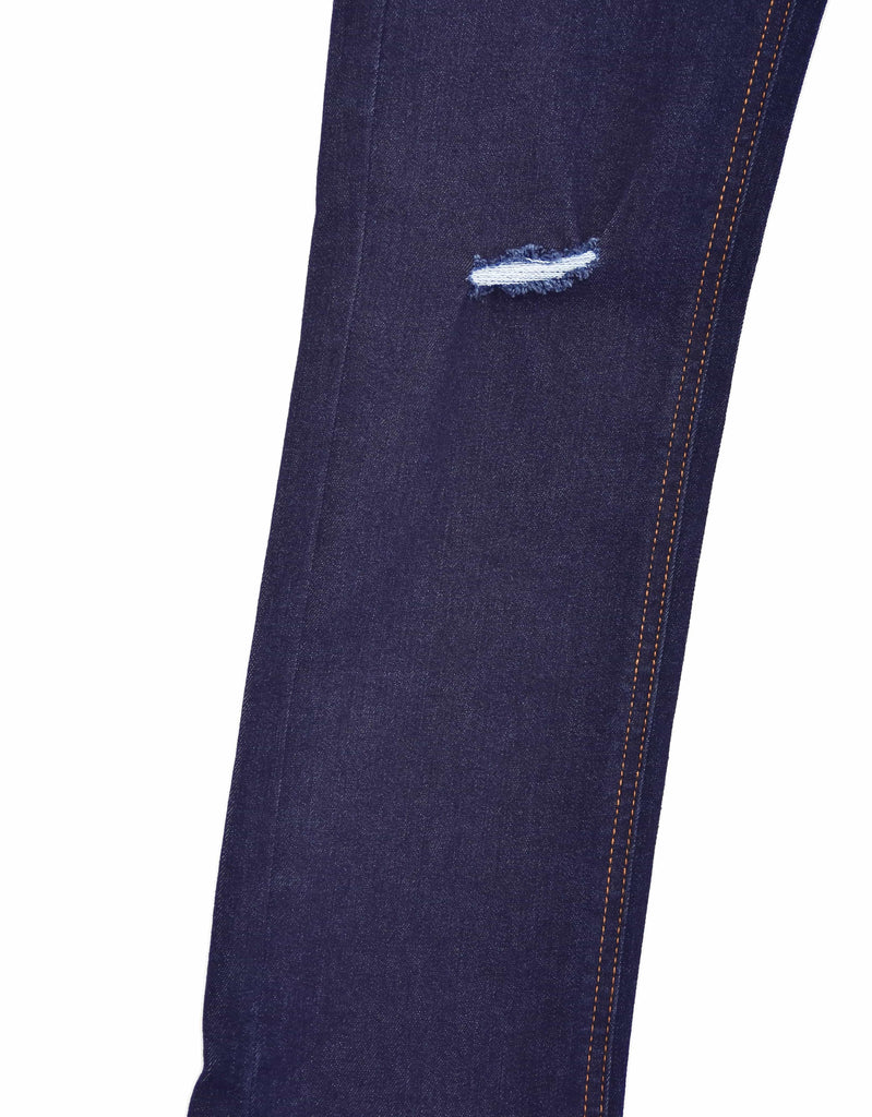 Boy's recycled fabric sustainable skinny jeans in Rinse distress detail