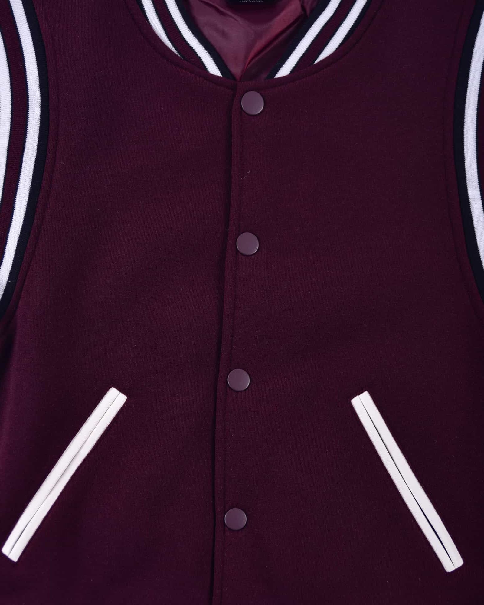 Boy's starter baseball PU jacket in Burgundy button up 