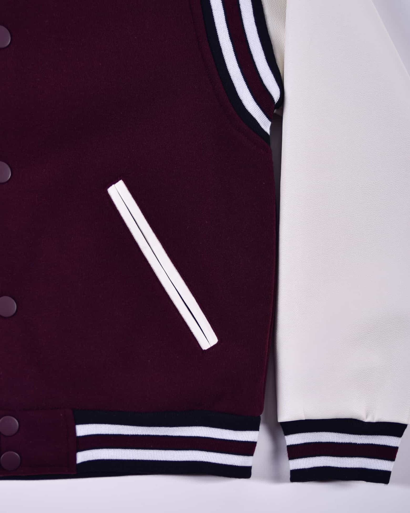 Boy's starter baseball PU jacket in Burgundy banded hem 