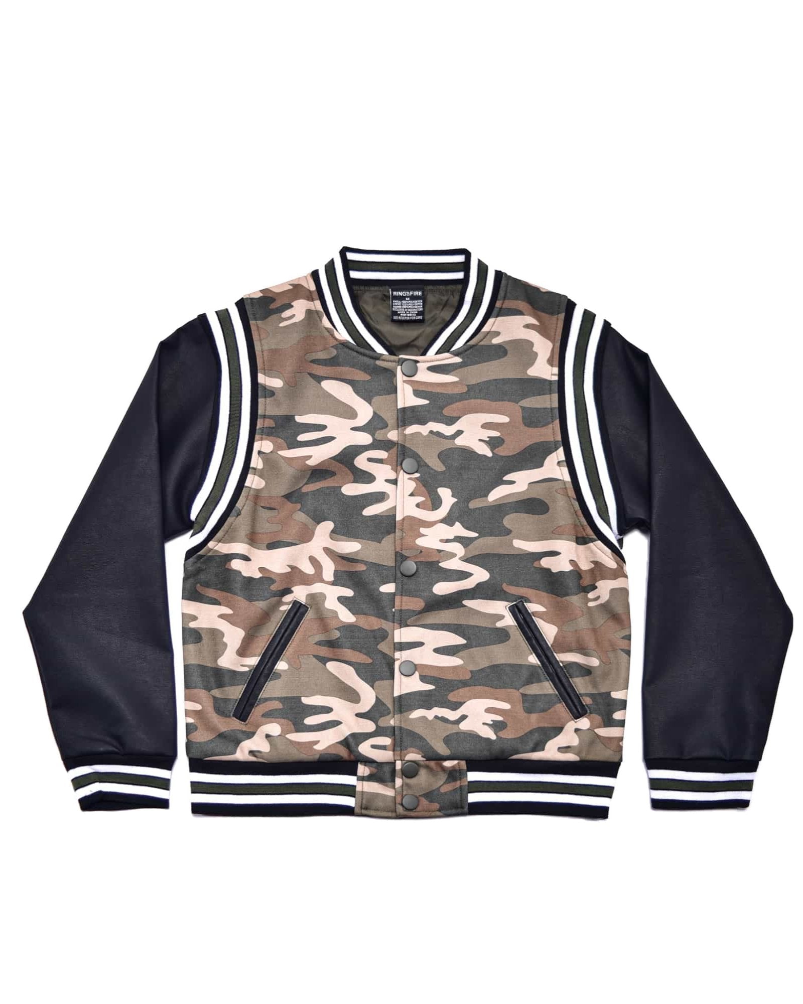 Boy's starter baseball PU jacket in Green Camo