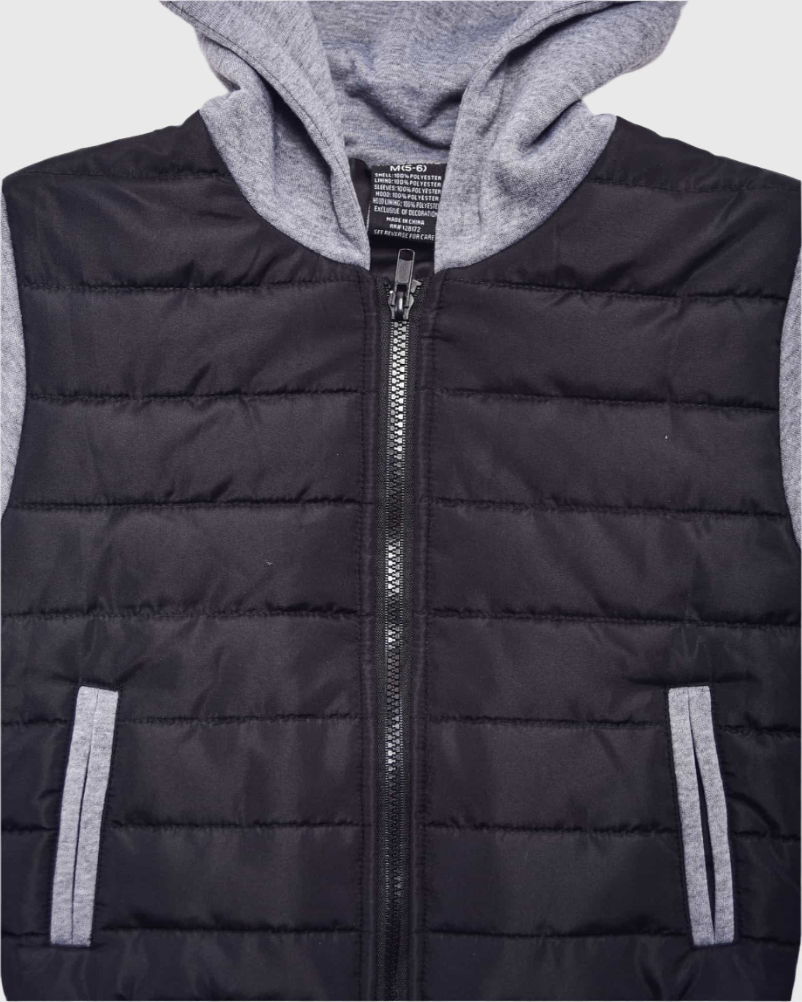Boy's camden zip up hoodie in Black Medium Heather Gray two hand pockets