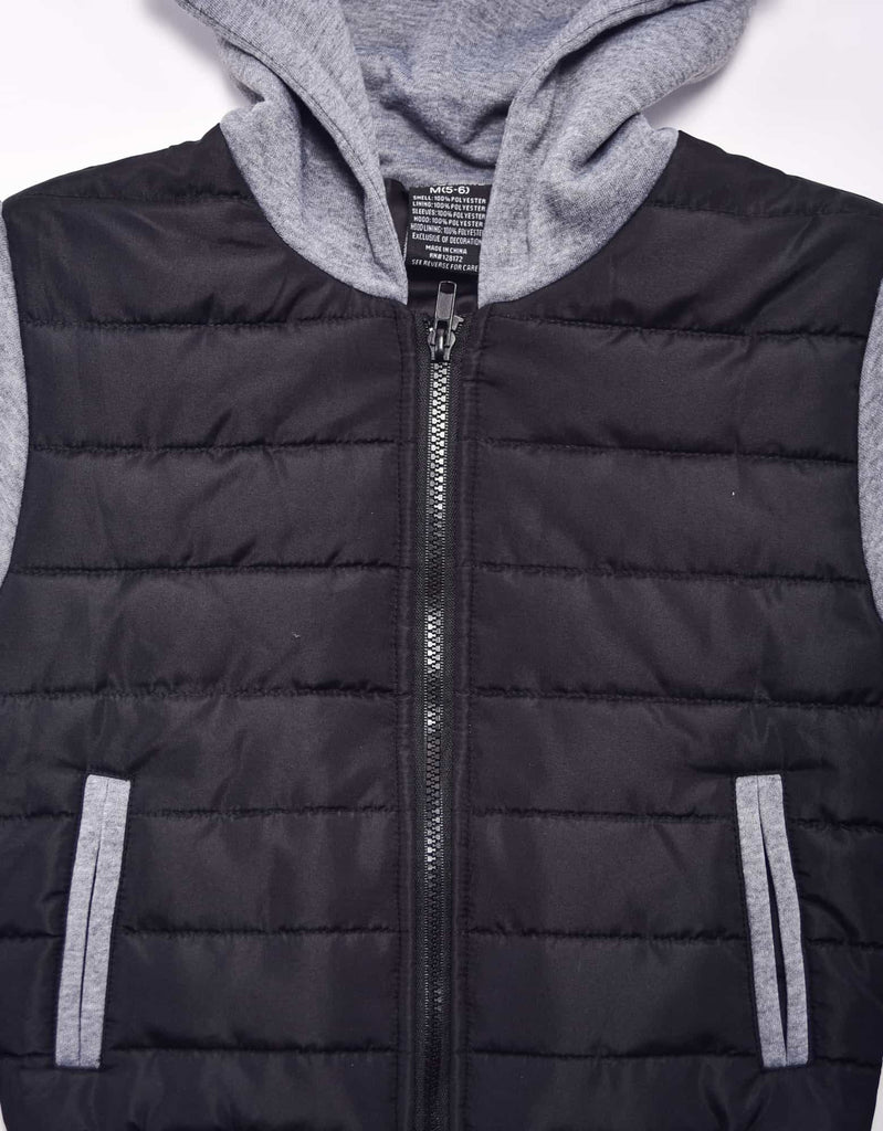 Boy's camden zip up hoodie in Black Medium Heather Gray two hand pockets