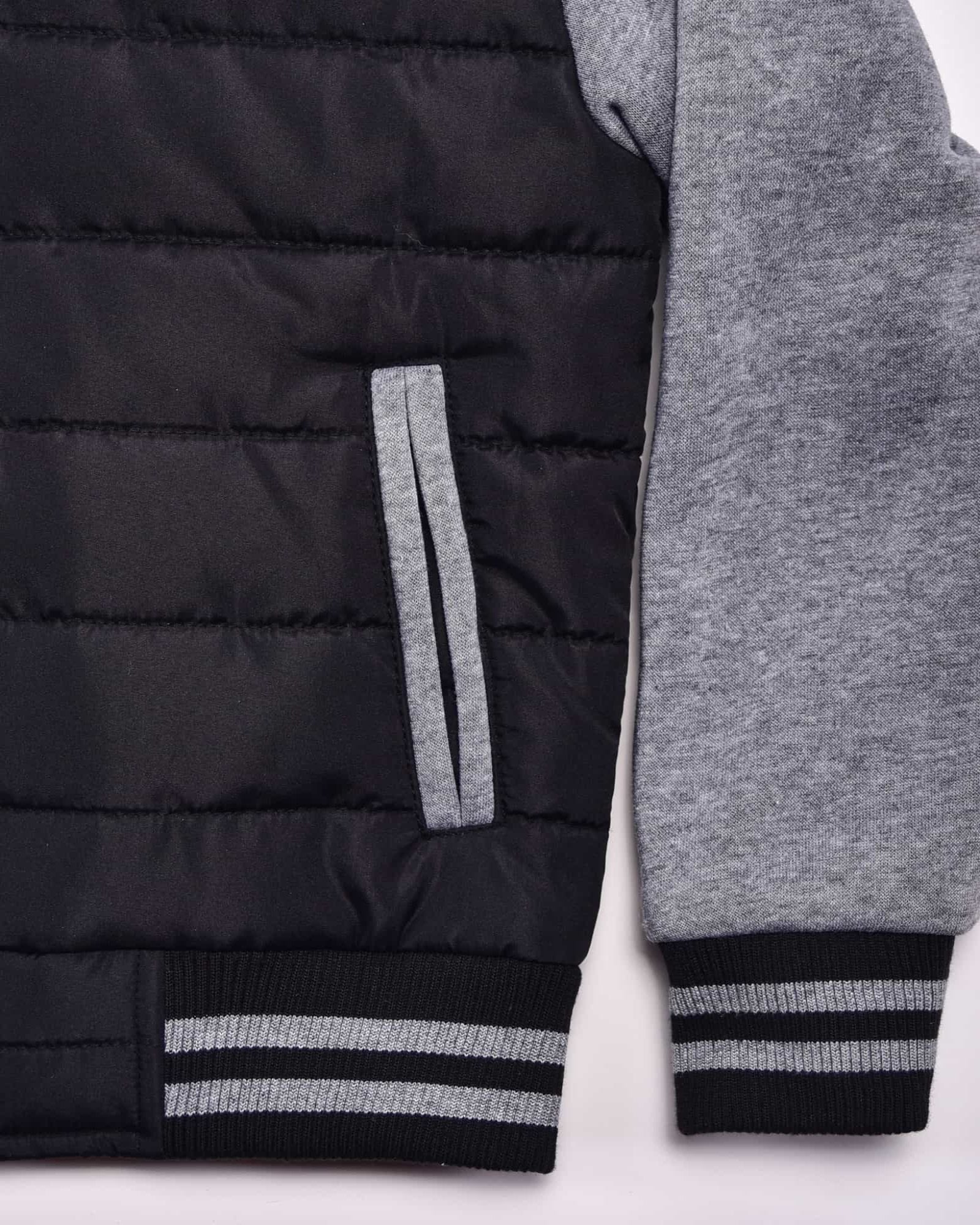 Boy's camden zip up hoodie in Black Medium Heather Gray banded hem