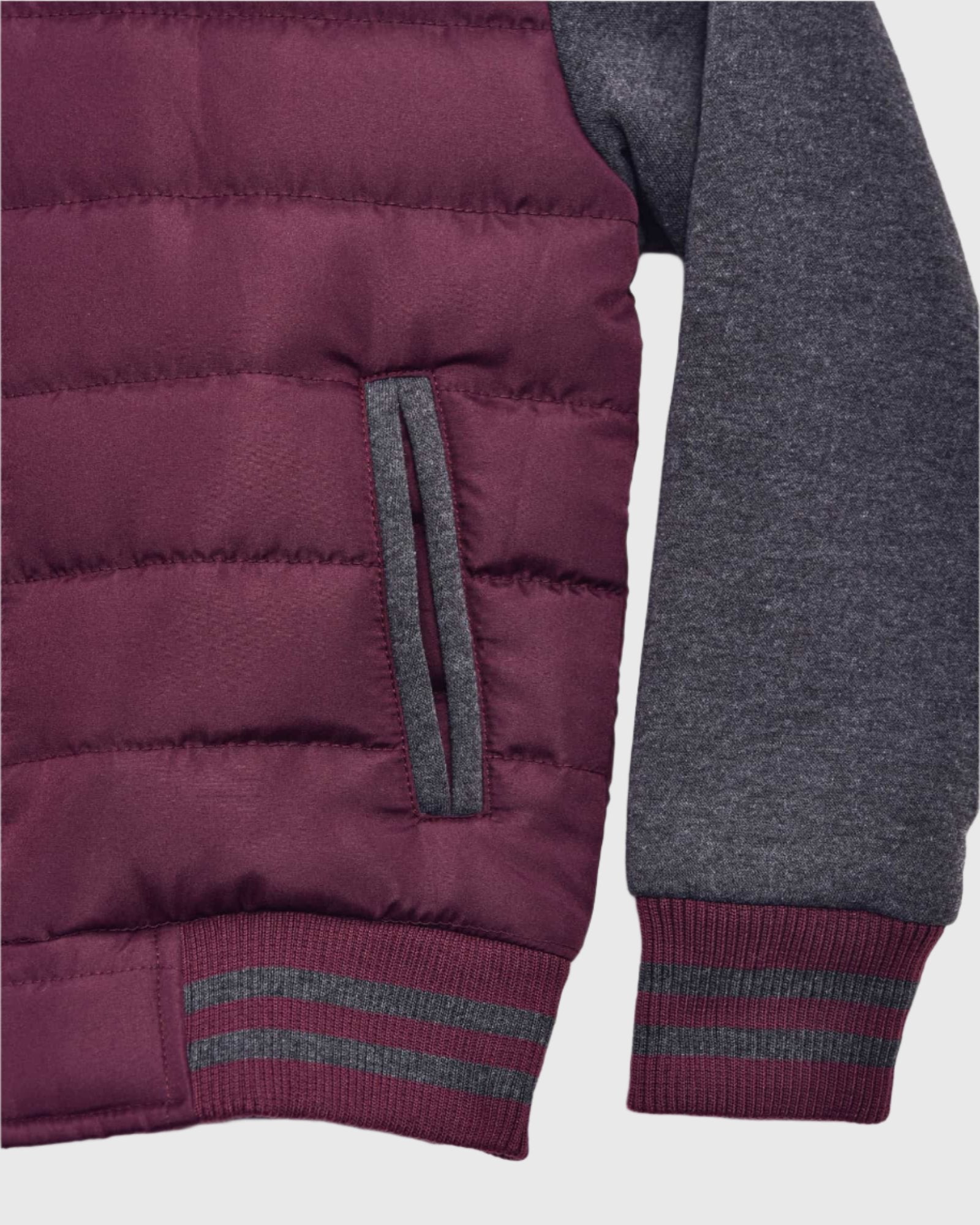 Boy's camden zip up hoodie in Burgundy Charcoal banded hem 