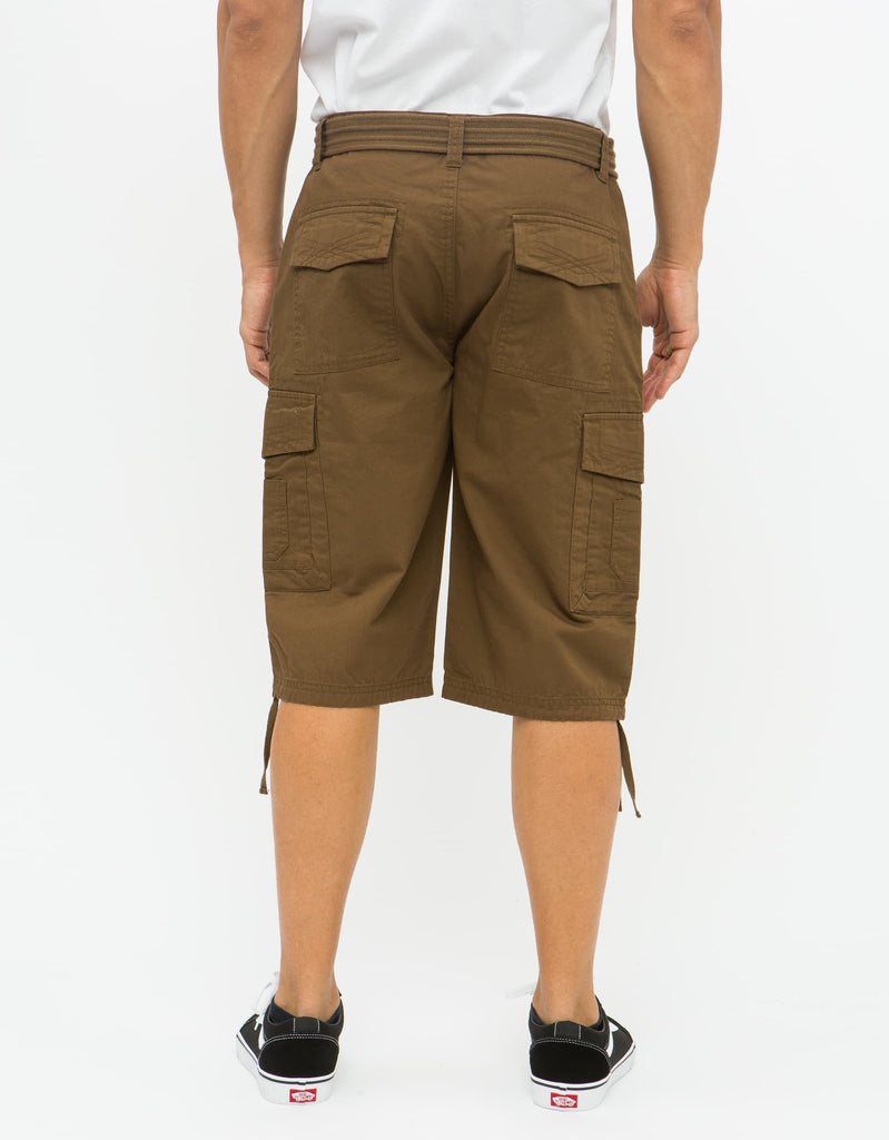 Mens Delano messenger cargo shorts in Light Brown back pockets 
