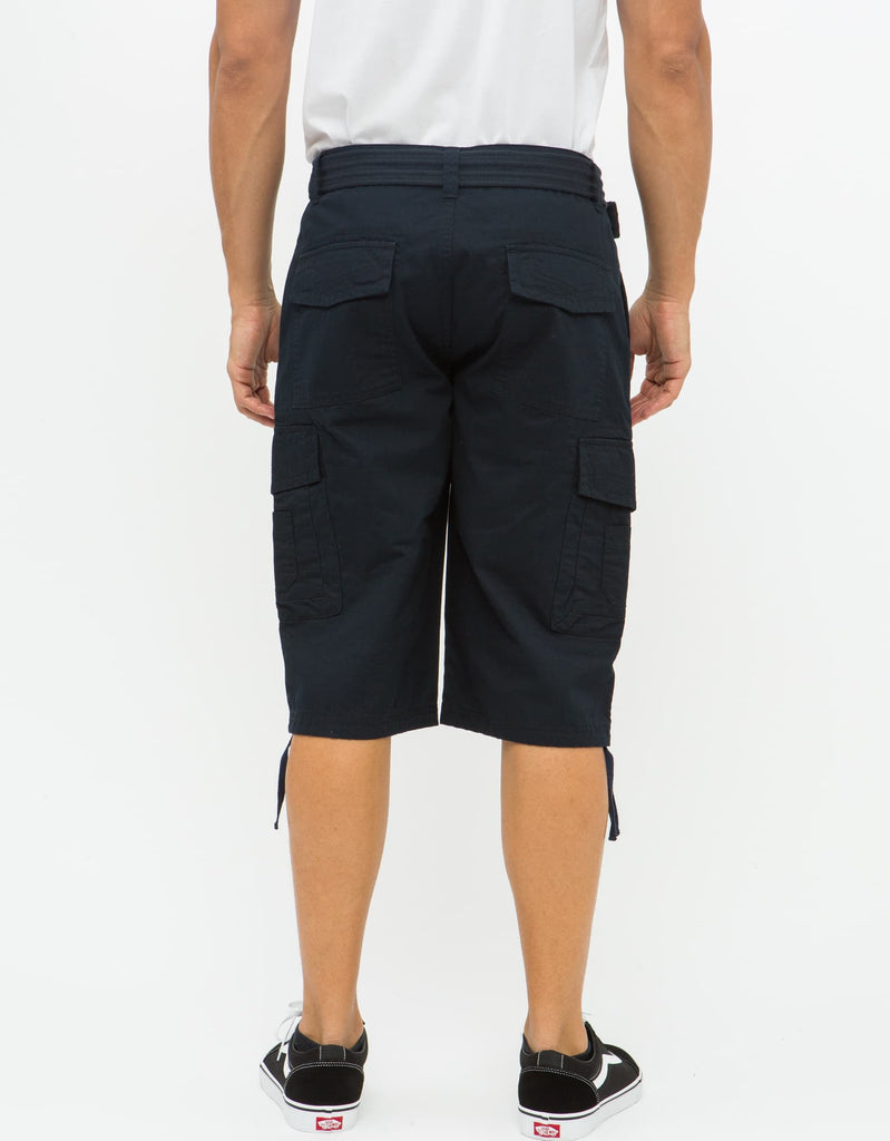 Mens Delano messenger cargo shorts in Navy back pockets