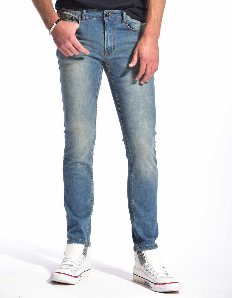 Mens edge button closure slim jeans in Skyline