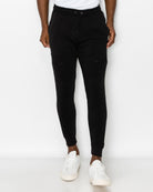 Mens drawstring marc fleece joggers in Black side zip pockets 