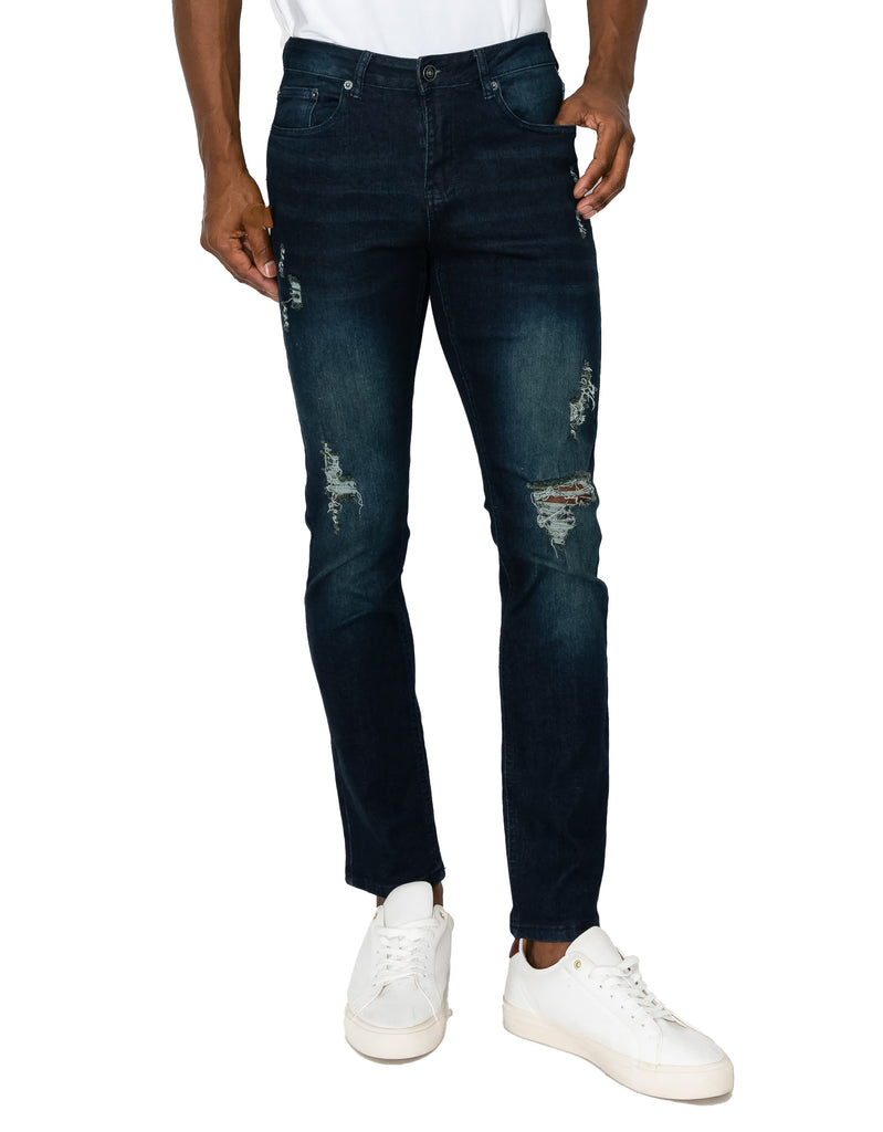 Mens claw five pockets ripped skinny fit jeans in Medusa