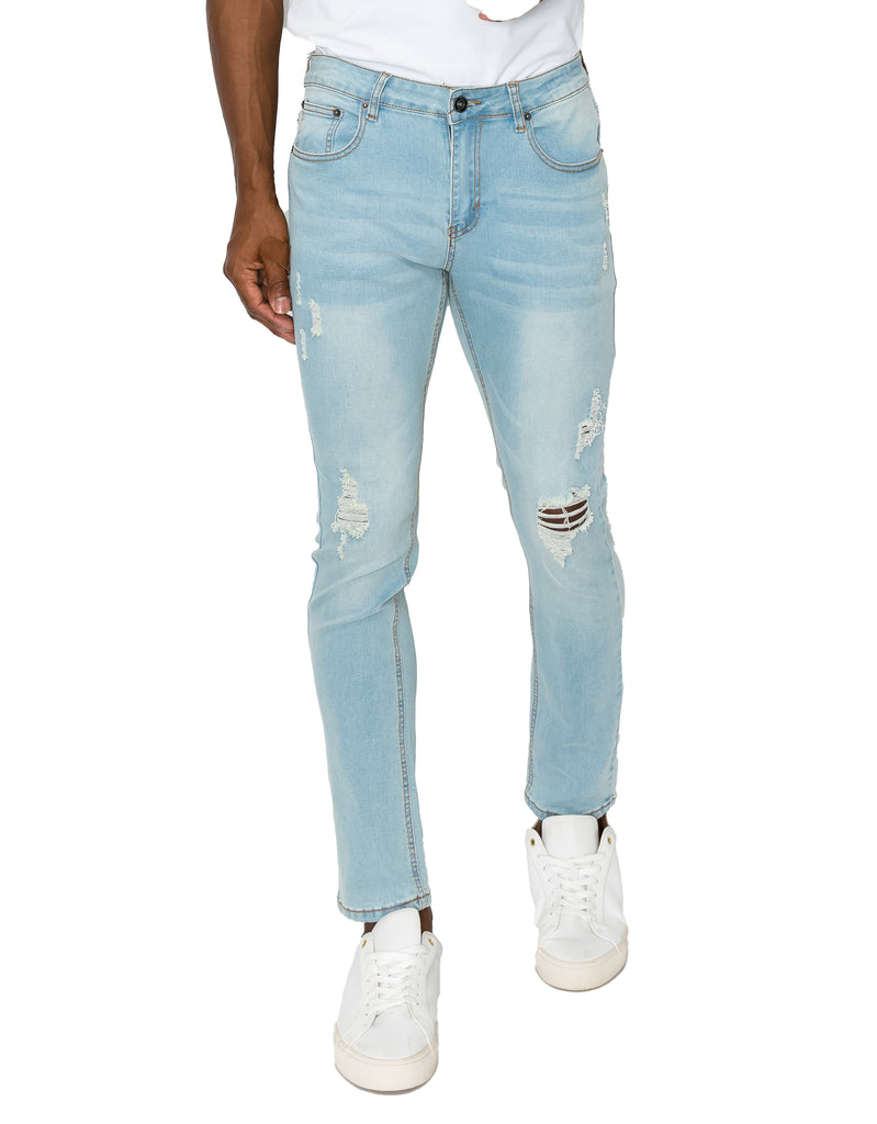 Mens claw five pockets ripped skinny fit jeans in Skyline