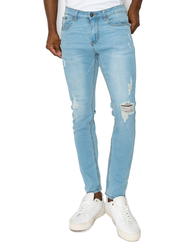 Mens claw five pockets ripped skinny fit jeans in Smoke Blue