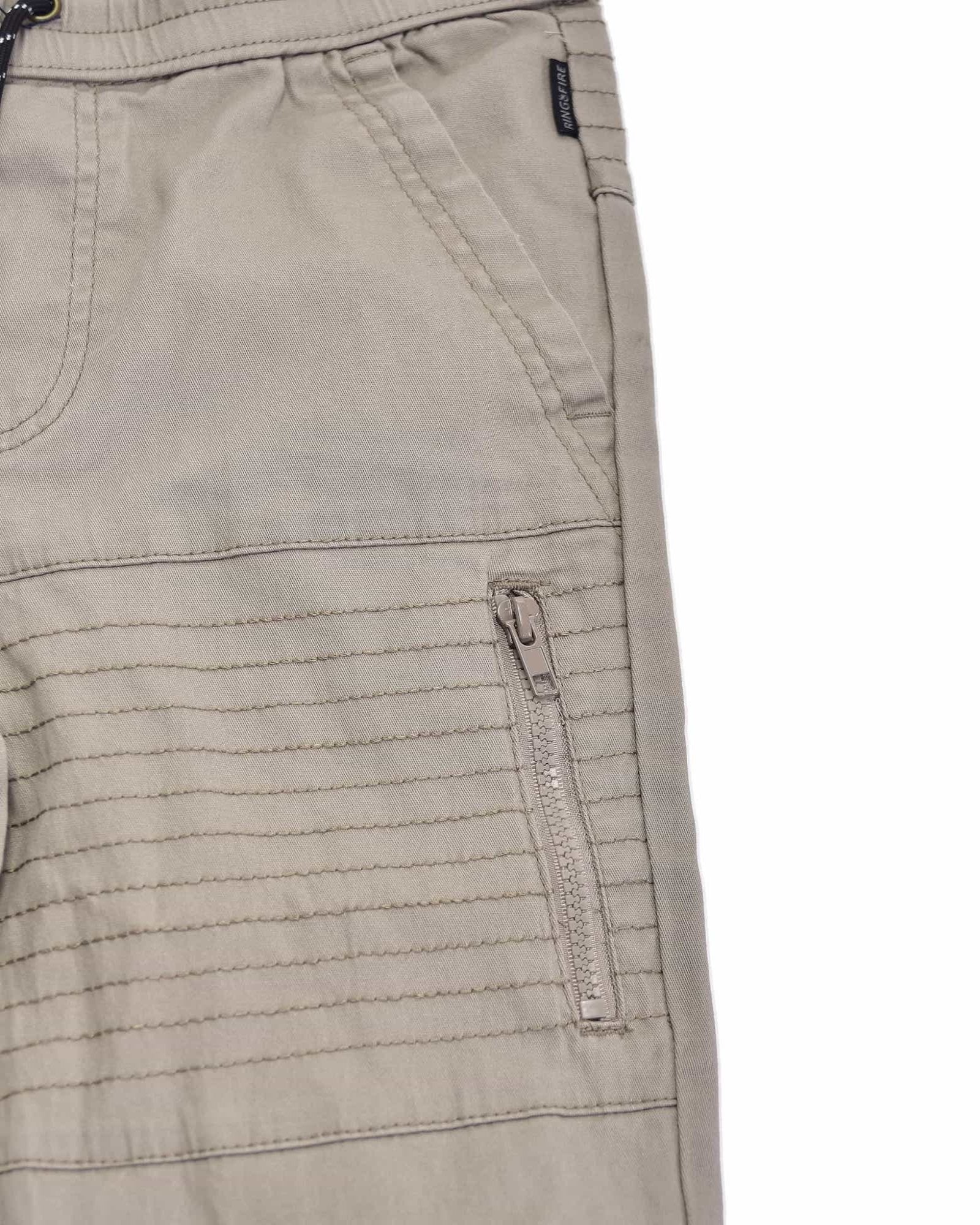 Boys's moto zipper jogger in Tan sied-entry zippered pocket 