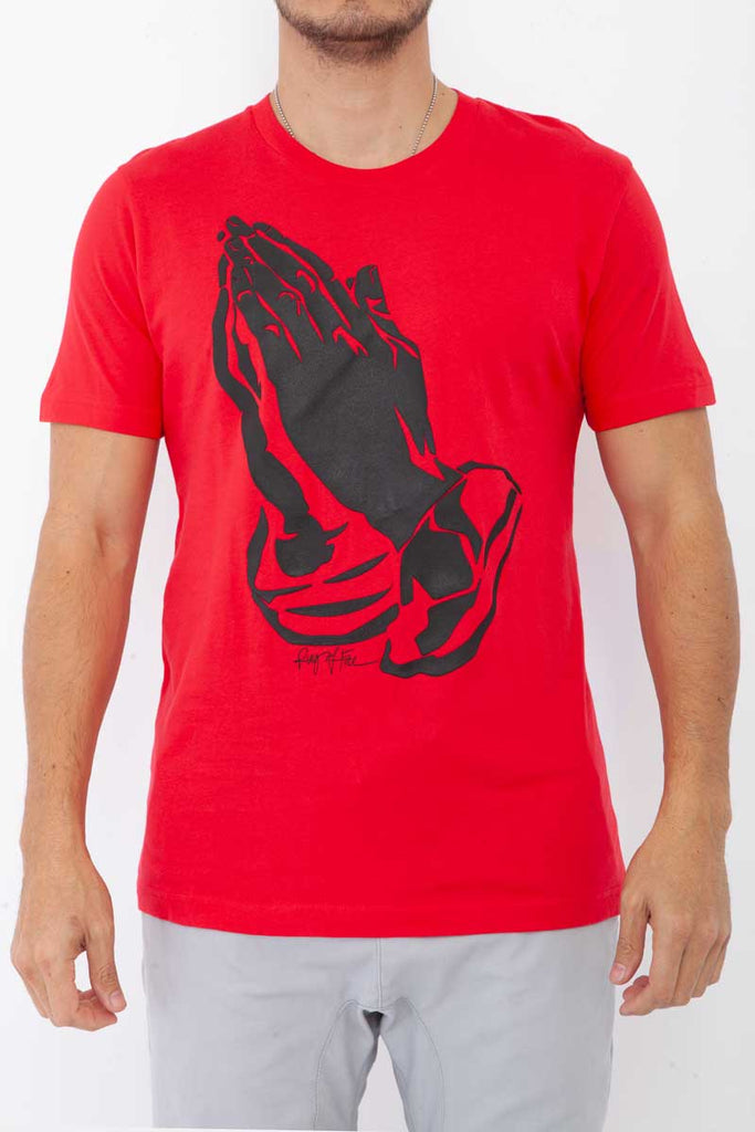 Mens crew neck pray HD graphic tee in Red