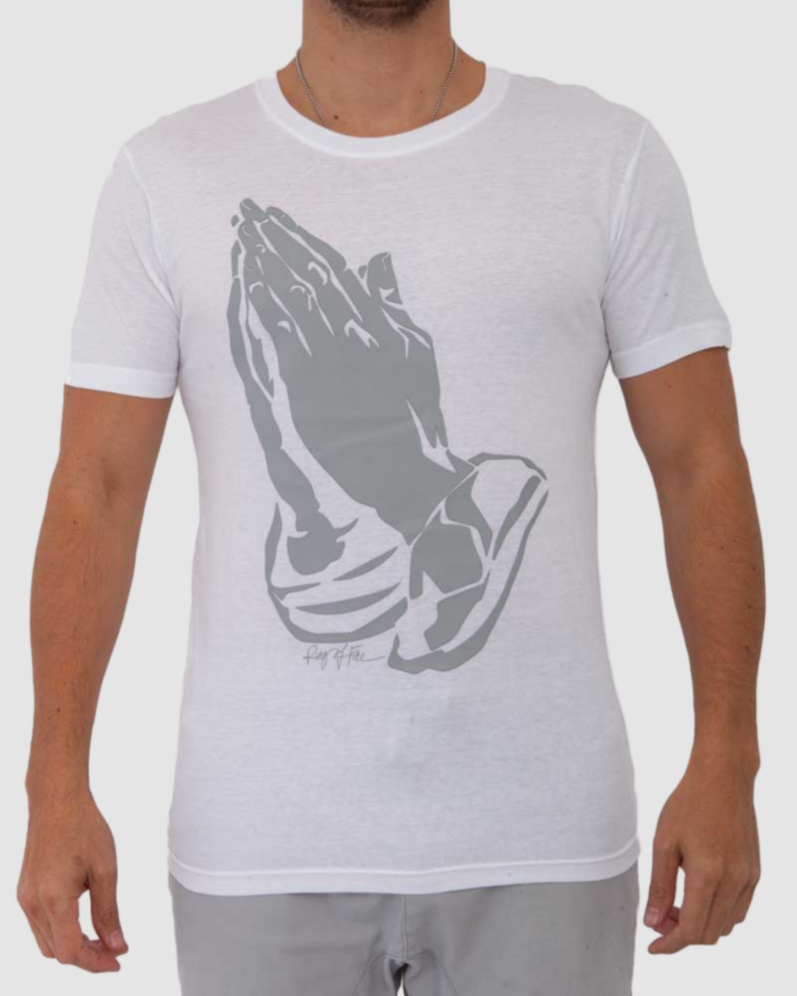 Mens crew neck pray HD graphic tee in White