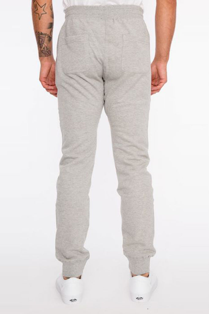  Mens French Terry stretch joggers in Heather Gray back pockets 
