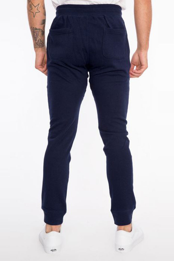  Mens French Terry stretch joggers in Navy back pockets 
