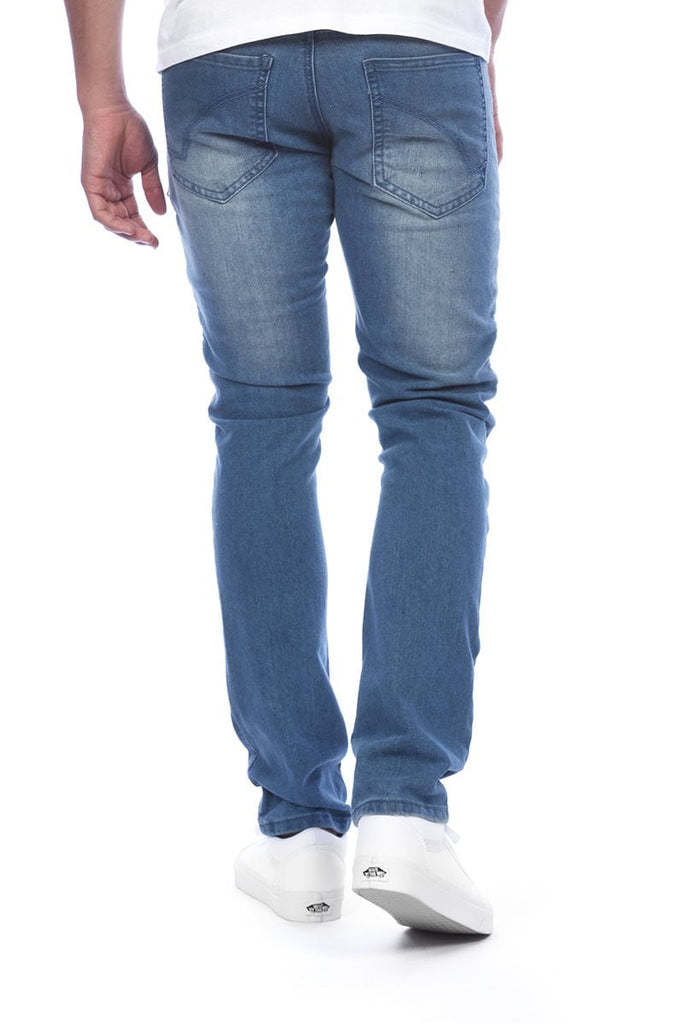Mens joy five pocket styling slim fit denim jeans in Periwinkle back pockets 