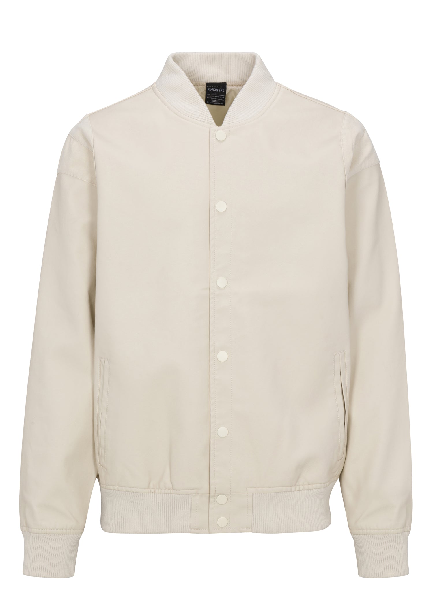 Mens Jonah full PU varsity jacket in birch snap button up 