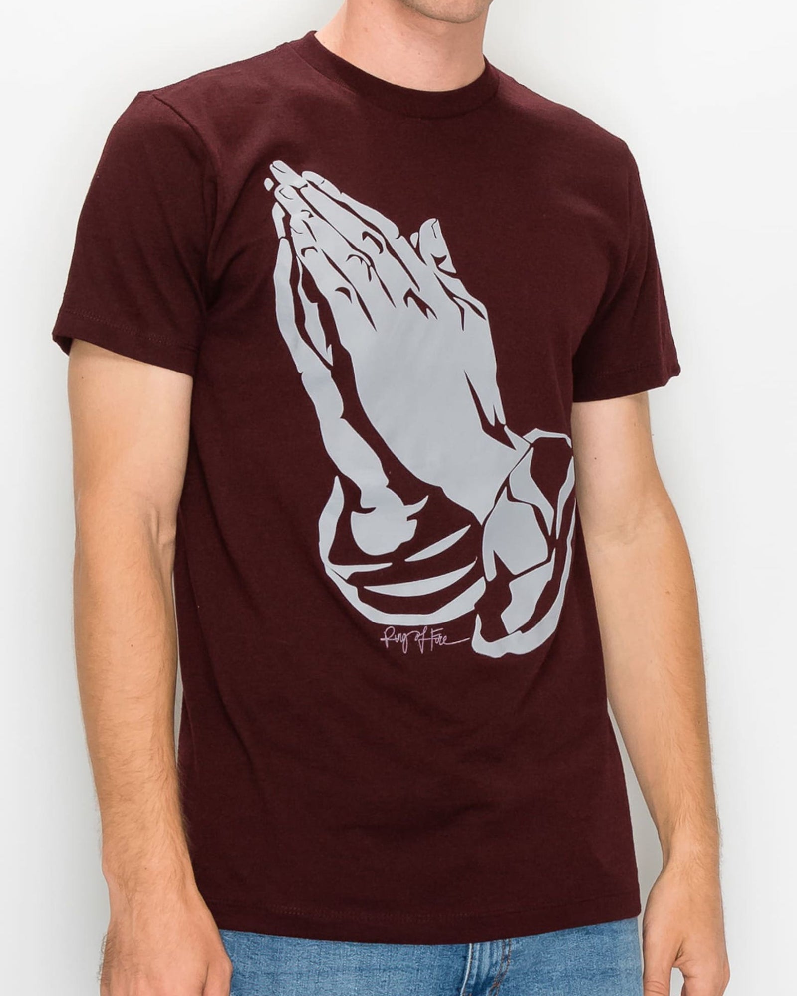 Mens crew neck pray HD graphic tee in Sangria