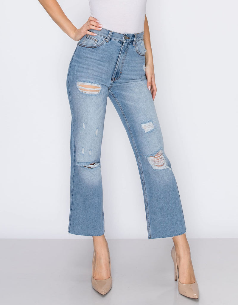 Women Maria mom straight with rips jeans in Saphire
