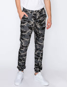 Mens drawstring leftout moto joggers in  Black Camo