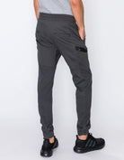 Mens drawstring leftout moto joggers in Charcoal back pockets 