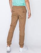 Mens drawstring leftout moto joggers in Dull Gold back pockets 