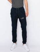 Mens drawstring leftout moto joggers in Navy