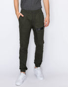 Mens drawstring leftout moto joggers in Olive