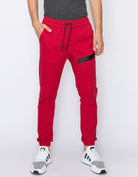 Mens drawstring leftout moto joggers in Red