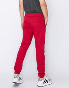 Mens drawstring leftout moto joggers in Red back pockets 