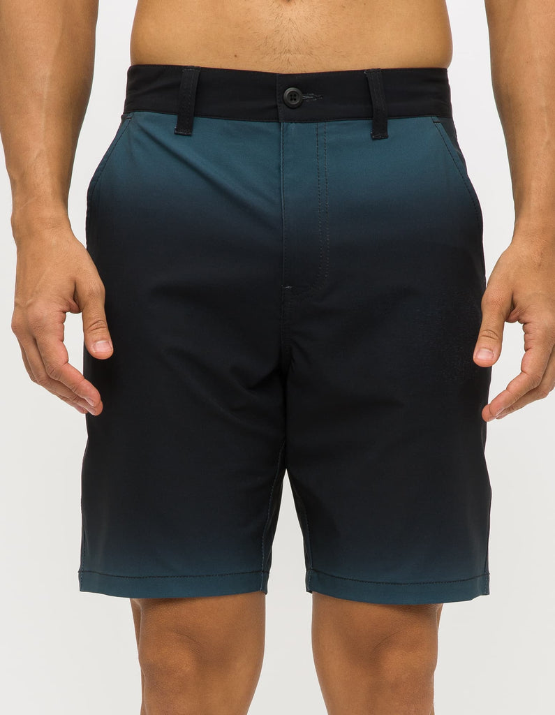 Mens dusty gradation hybrid shorts in Deep Blue with zipper fly and button closure 