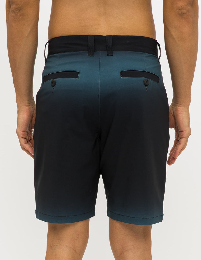 Mens 4 way stretch dusty gradation hybrid shorts in Deep Blue back pockets