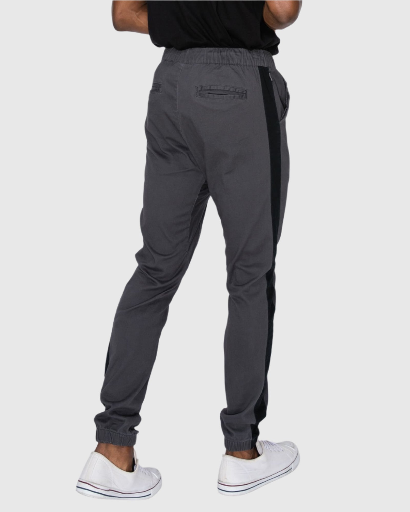 Mens Elan twill joggers in Charcoal back pockets