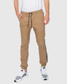 Mens drawstring closure colorblind stripe slang twill joggers in Dull Gold