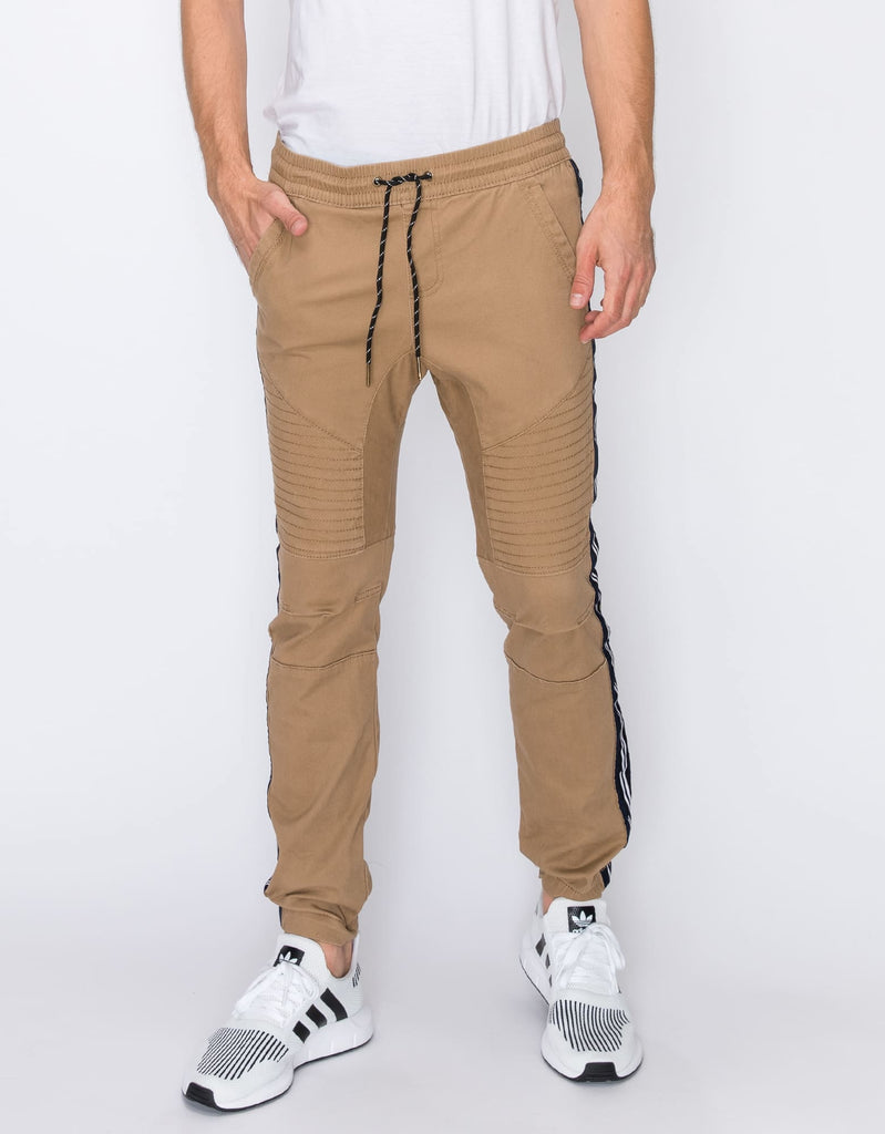 Mens drawstring closure colorblind stripe slang twill joggers in Dull Gold