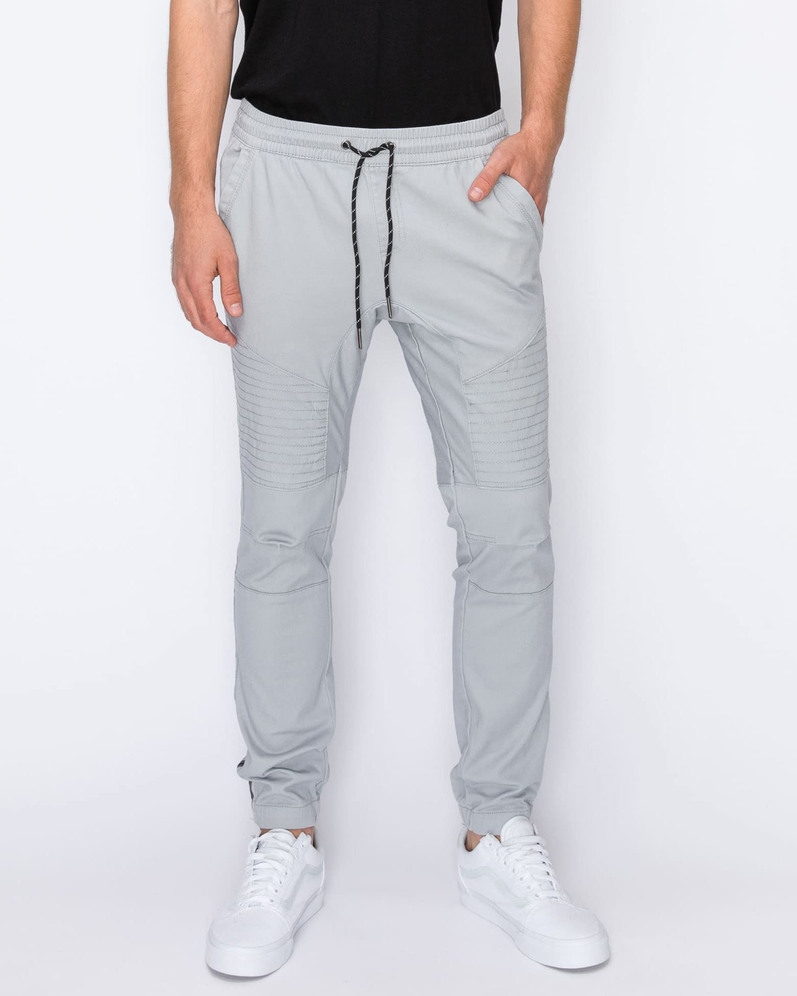 Mens drawstring closure colorblind stripe slang twill joggers in Light Gray