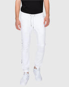 Mens drawstring closure colorblind stripe slang twill joggers in White